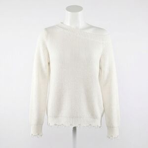 NEW MINNIE ROSE cotton shaker off-the-shoulder sweater top in white